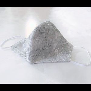 Grey sequin lace face mask
